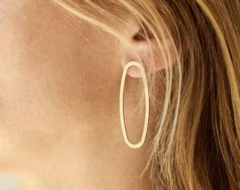 SALE Imperfekt Ein Paar XXL Goldene Ovale Ohrstecker Stecker Ohrschmuck Ohrringe Große Goldene Minimalistische Ohrringe