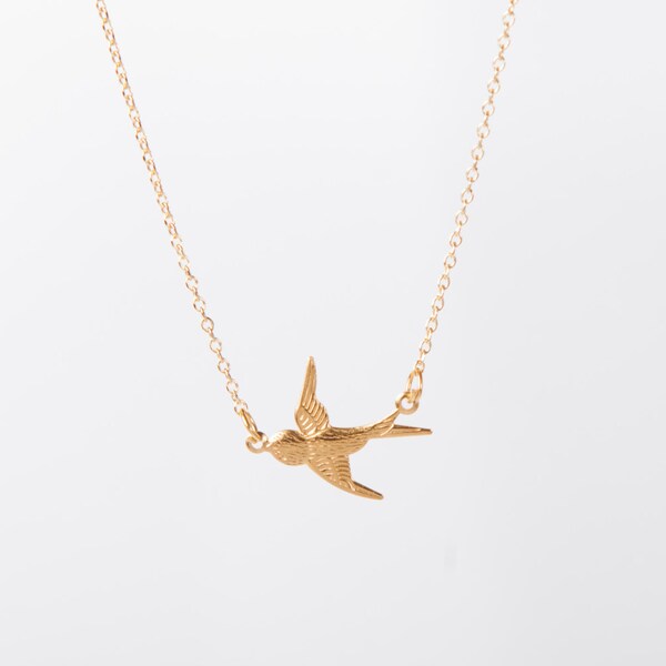 Fine Gold Necklace Swallow Bird Necklace Golden Birdy Necklace Anchor Gold Plated