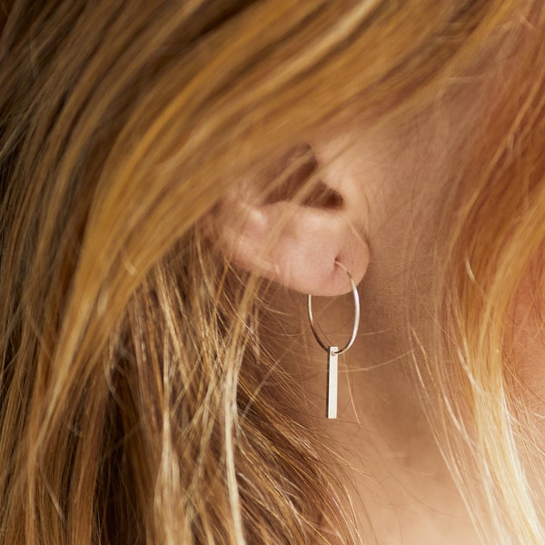 Boucles d'oreilles créoles barre avec une barre Golden Hoops Bar Boucles d'oreilles créoles en argent avec barre Boucles d'oreilles dorées en argent 925