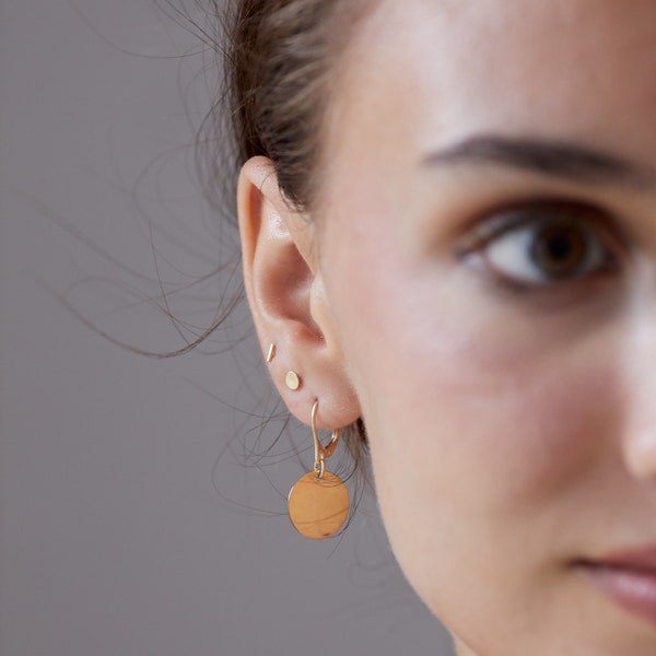 A Stunning Pair of Earrings Disc Rosegold Gold Or Silver Circle Ear Rings Studs Dangly Earrings Rose Disc