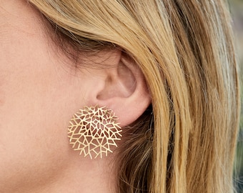 Pendientes grandes de malla de panal de oro