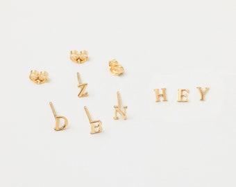 Single Tiny Initial Stud Disc Earstuds Golden Letter