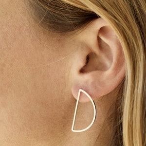 Golden Moon Geometric Half Circle Earstuds Sterling Silver Studs Earrings Studs Hoops image 1