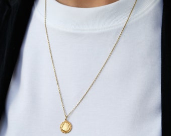 Gold Plated Necklace Vintage Disc Gold Ring Circle Coin Golden Necklace