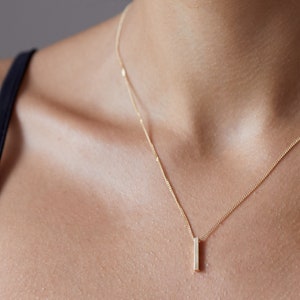 Sterling Silver Gold plated Golden  Short Necklace with a tiny Bar Stick  pendant  Minimal Necklace  Sterling silver