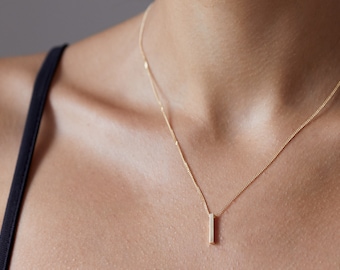 Sterling Silver Gold plated Golden  Short Necklace with a tiny Bar Stick  pendant  Minimal Necklace  Sterling silver