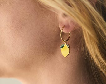 Golden Hoop Earrings with a  Lemon Pendant 925 Silver