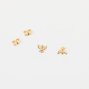 Tiny Pair of Bee Studs Earstuds Stackable Ring Sterling Silver Studs Earrings Studs Bumble Bee Insects Summer Jewelry