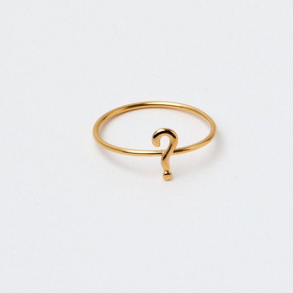 Last Piece Sterling Silver Ring ? Question ?  Gold Plated Questionmark Statement Ring Stackable Ring