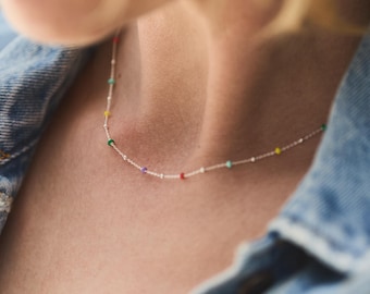 Bunte Silberkette Perlen 925 Silber