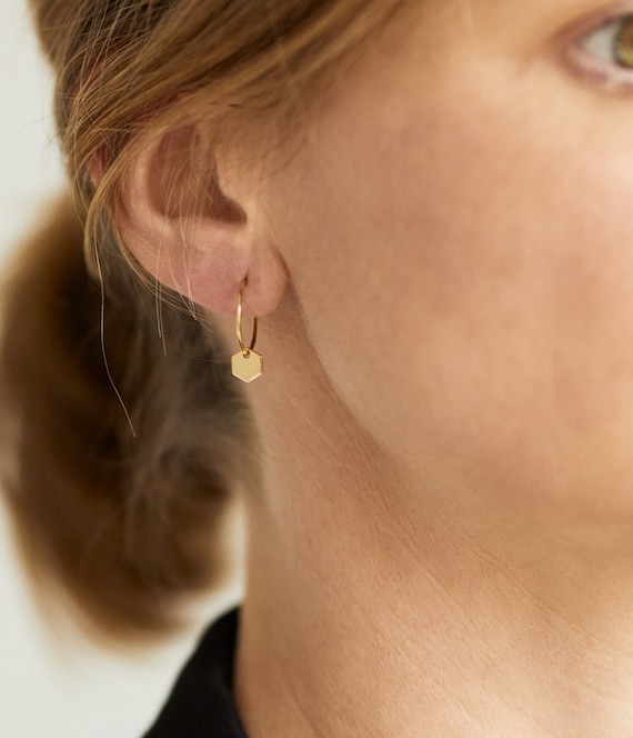 Mini Hexagon Hoop Earrings 925 Silver Gold Plated Golden Hoops