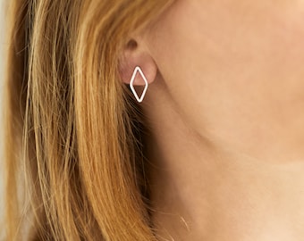 A pair of Diamond shaped Studs Rhmobus Earstuds  Sterling Silver Studs Earrings Studs