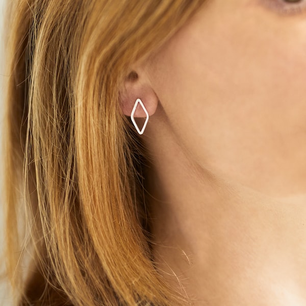 A pair of Diamond shaped Studs Rhmobus Earstuds  Sterling Silver Studs Earrings Studs