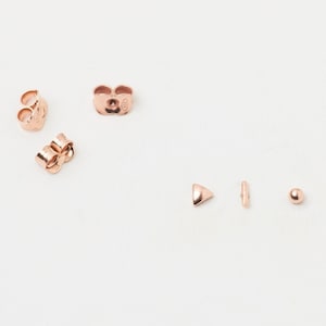 Set of 3 Tiny Stud Earrings Sterling silver Golden Ball Dots Triangle Square Pair Teeny Tiny Ball Stud Earrings