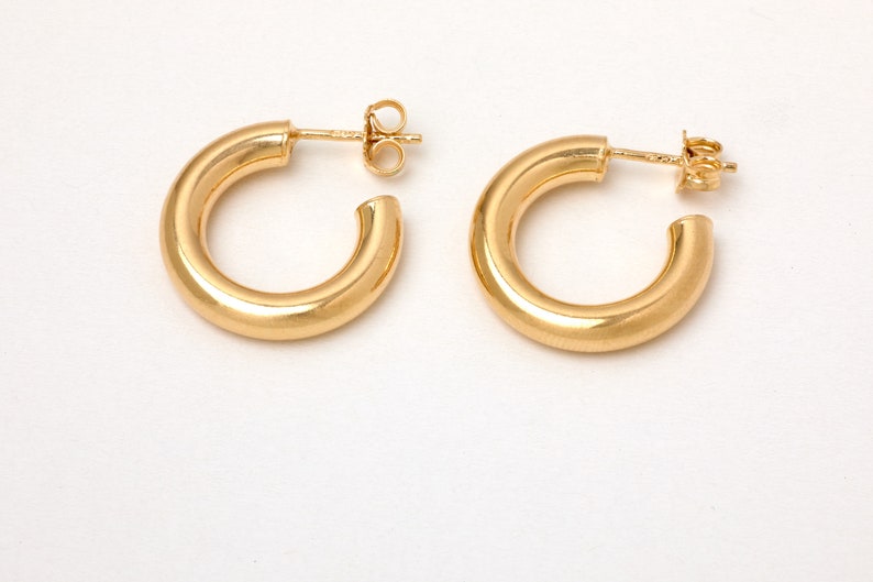 A Pair of Small Sterling Silver Hoops 17mm Earrings Golden Sterling Silver 925 Gold Plated Earrings image 8