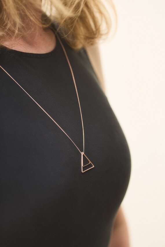 Long Triangle Necklace Silver or Gold Plated Necklace Triangle Silver Necklace Minimal With 2 Triangle Pendants Etsy