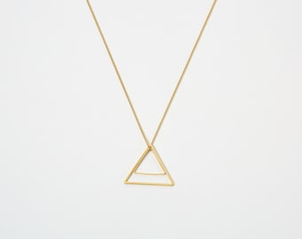 Long Triangle Necklace Silver or Gold Plated Necklace Triangle Silver Necklace Minimal with 2 triangle pendants