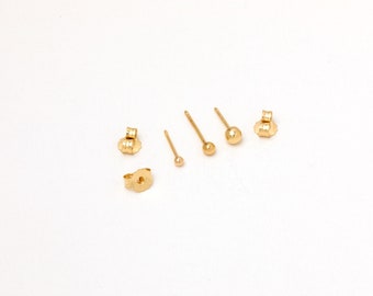 Set of 3 ball stud earrings sterling silver golden rose gold ball dots pair teeny tiny ball stud earrings