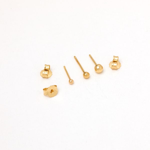 Set of 3 ball stud earrings sterling silver golden rose gold ball dots pair teeny tiny ball stud earrings