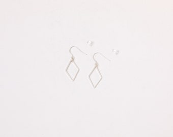 Rose Gold or silver Diamond Shaped Dangly Earrings Pendant Minimalistic Jewelry