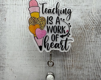 Teacher Themed Badge Reel | Glitter Acrylic Retractable ID Holder | Teacher Gifts