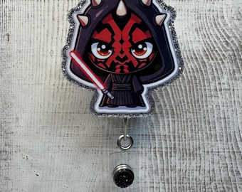 Character SW Inspired Badge Reels | Glitter Retractable ID Holder | Fun Character Badge Clips