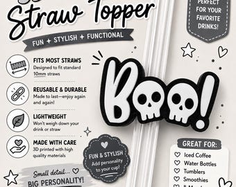 Adornos para pajitas con temática de Halloween / Adorno para vaso impreso en 3D / Accesorio para vasos de Halloween