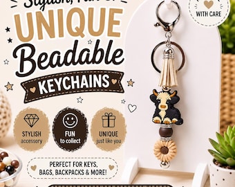 Beadable Highland Cow Keychain | Cute Handmade Keychain | Beaded Purse Charm | Backpack Charm | Stylish Key Accessory | Great Gift Idea