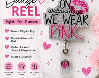 Concienciación sobre el cáncer de mama / Portatarjetas de identificación acrílico con purpurina / Portatarjetas Think Pink / Cinta rosa