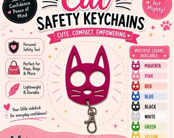 Llavero de seguridad con forma de gato impreso en 3D / Lindo llavero de autodefensa / Herramienta de seguridad personal / Llavero ligero con forma de gato / Adorno para bolso / Regalo para mujer