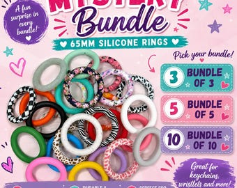 Lote sorpresa de anillos de silicona de 65 mm / Anillos de silicona para llaveros y pulseras / Selección aleatoria