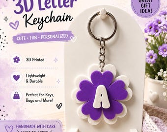 Llavero personalizado con letra floral en 3D / Colgante inicial para bolso con capas