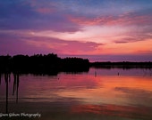 Dusk Dawn Nature Wall Art, Landscape Horizon Sunset Photography, Lake House Decor, Nautical Photography, Reflection Decor, Blue Purple