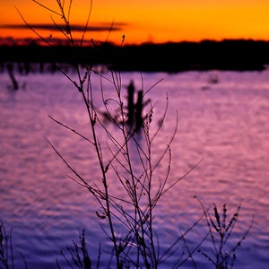 Sunset Photograph, Purple Orange Sunset Picture, Upper Peninsula of Michigan Decor, Water Refection, Nature Decor Wall Art, Lake Print