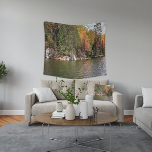 Autumn Lake Tapestries, Fall Tapestry, Upper Peninsula Fall Wall Hanging, Boho Wall Art, Minimalist Home Decor, Fall Decor, Nature Decor