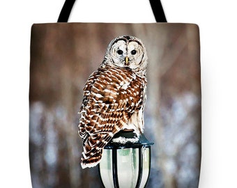Owl Tote Bag, Barred Owl Carryall Tote, Unique Tote Bag, Tote Bag for Woman, Nature Tote Bag, Art Print Bag, Shoulder Tote, Functional Art