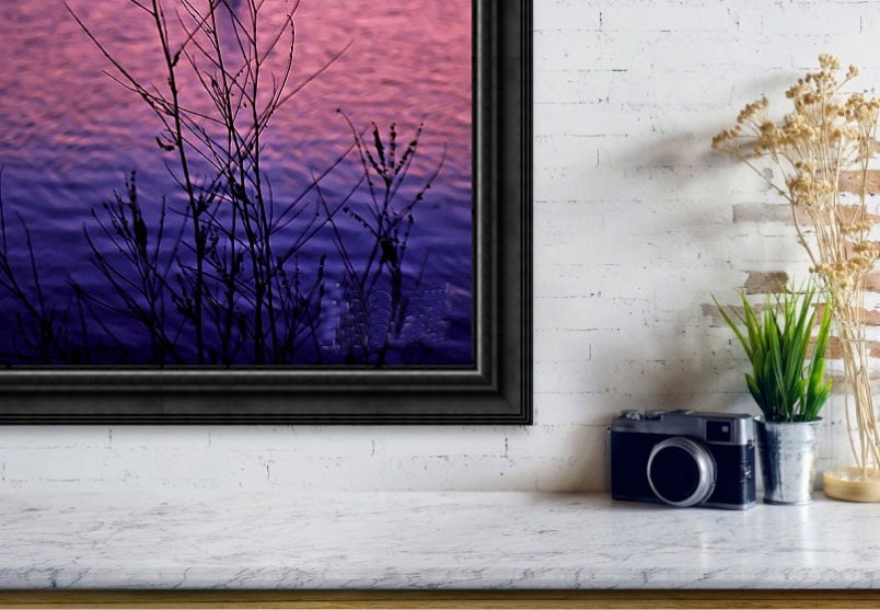 夕焼けの写真、紫とオレンジの夕焼けの写真、ミシガン州アッパー半島の