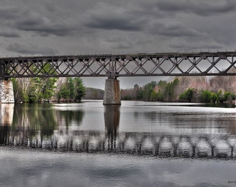 Menominee River Train Bridge, Railroad Bridge, Vintage Sepia Print, Bridge Photograph, Train Trestle, Train Wall Decor, Railroad Photography