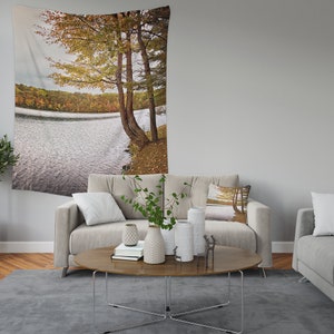 Upper Michigan Fall Tapestries, Menominee River Tapestry, Autumn River, Upper Peninsula, Michigan Fall Wall Art, Fabric Wall Hanging
