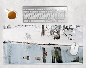 Desk Mats, Computer Gaming Mouse Pad, Ducks On Pond Office Art, Mallard Ducks, Wood Ducks, Wildlife Desk Mat, Large Desk Mat, Small Desk Mat