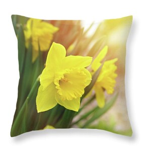 Yellow Daffodil Floral Throw Pillows, Single Bloom Flower Indoor Pillow, Home Decor Pillows, Pillows for Couch or Chairs, Decorative Pillows image 1