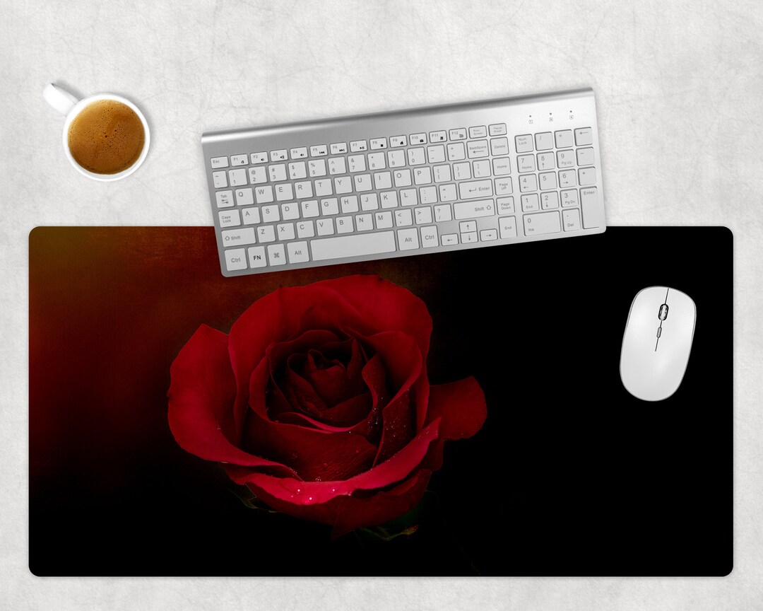 Dark Red Rose Desk Mat, Computer Desk Mats, Flower Gaming Mat, Mouse ...