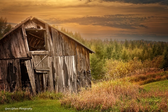 Old Rustic Barn Photo Fall Foliage Upper Peninsula Old Barn Etsy