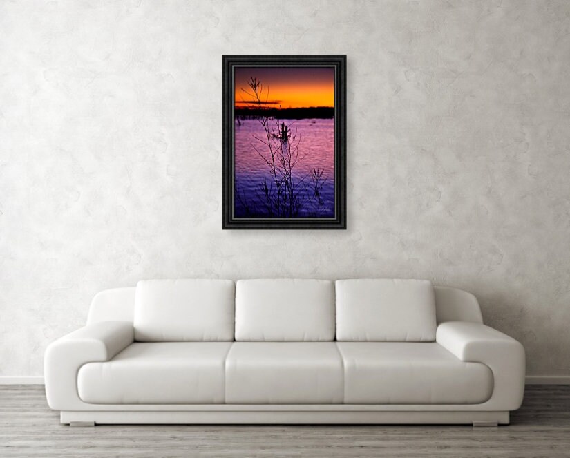 夕焼けの写真、紫とオレンジの夕焼けの写真、ミシガン州アッパー半島の