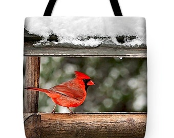 Tote Bag, Red Cardinal Tote, Photo Tote Bag, Fine Art Tote Bag, Carryall Tote, Functional Art, Unique Tote Bags, Photo Grocery Bag