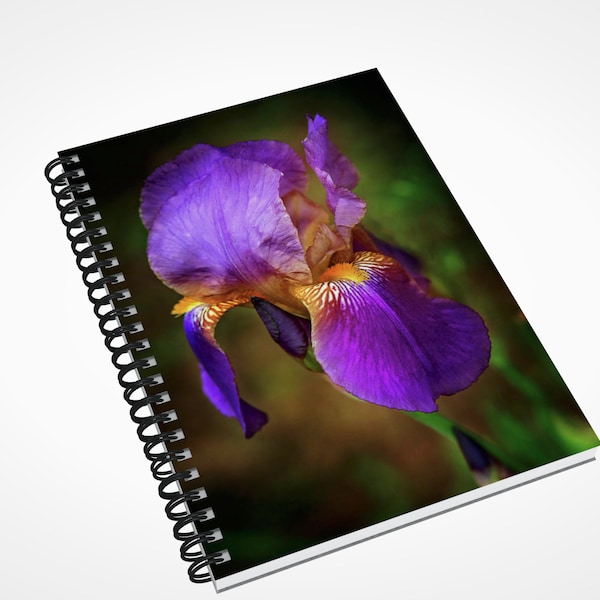 Purple Bearded Iris Notebook, Spiral Floral A5 Lined Diary, Life Journal, Gardening Notes, Prayer Journal, Unique Gift For Her, Gardner Gift