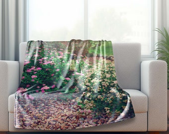 Mantas Sherpa de vellón, manta de jardín victoriana, manta de tiro, regalo para amantes del jardín, manta de flores Spirea, vellón de 50x60, sherpa de 60x80