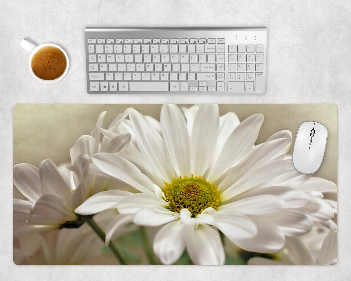 Floral Computer Mat Daisy Desk Mat, Gerbera Floral Computer Pad, Floral Art Office Decor ...