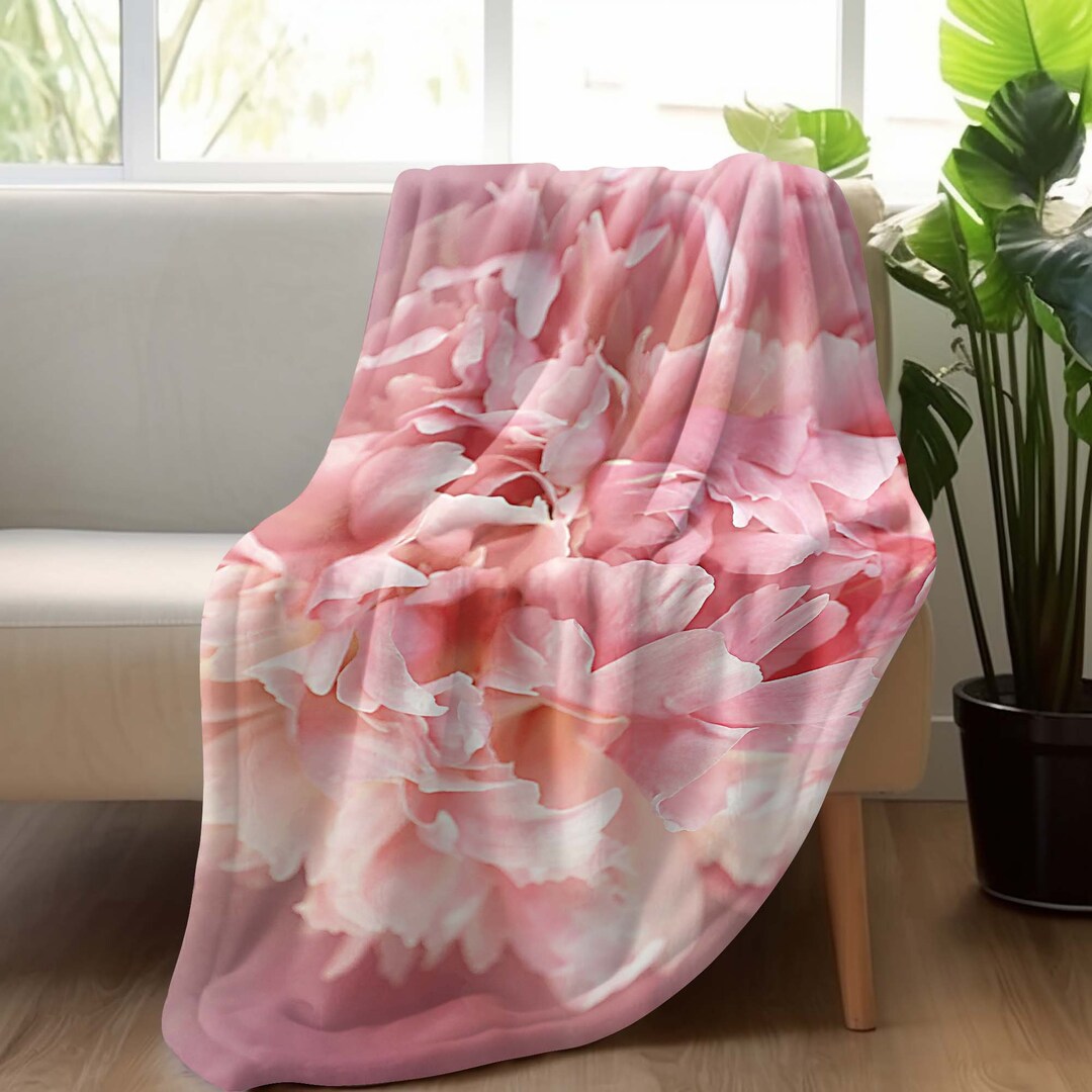 Fleece Sherpa Blankets Peony Flower Blanket Floral Throw Etsy
