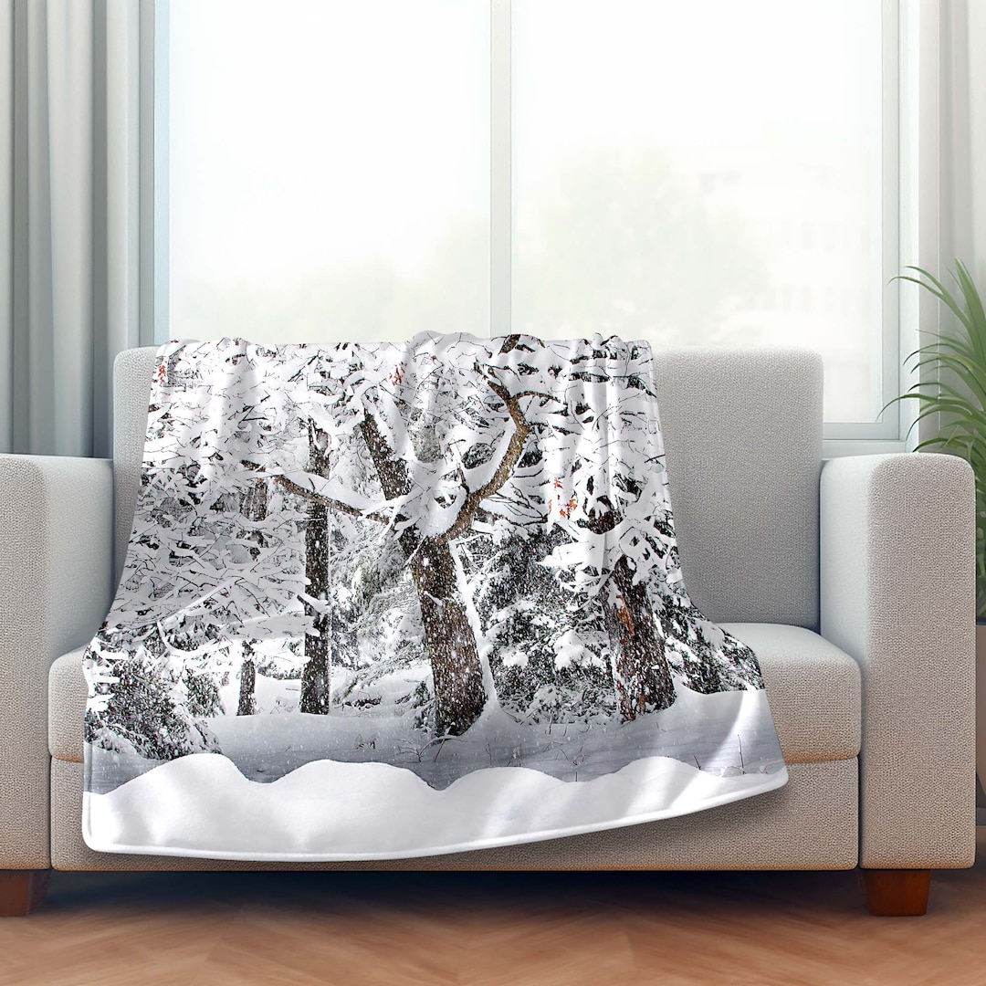 Fleece Sherpa Blankets, Winter Scene Throw, Upper Peninsula of Michigan